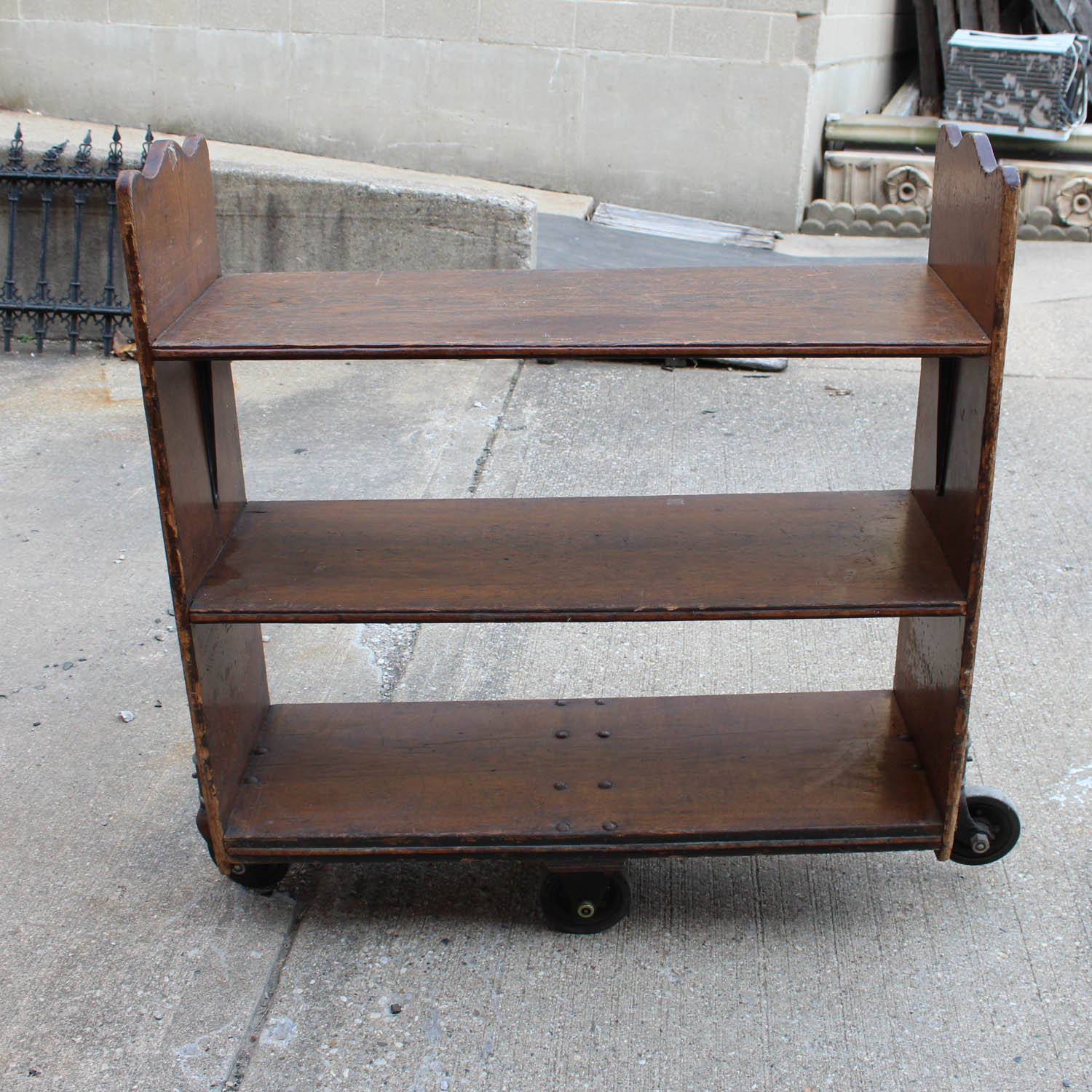 Antique Oak Rolling Library Cart EBTH